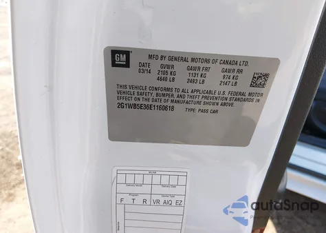 2014 Chevrolet Impala Limited Lt из США, поврежденный, VIN 2G1WB5E36E1160618